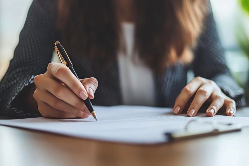 Foto: Frau unterzeichnet Vertrag